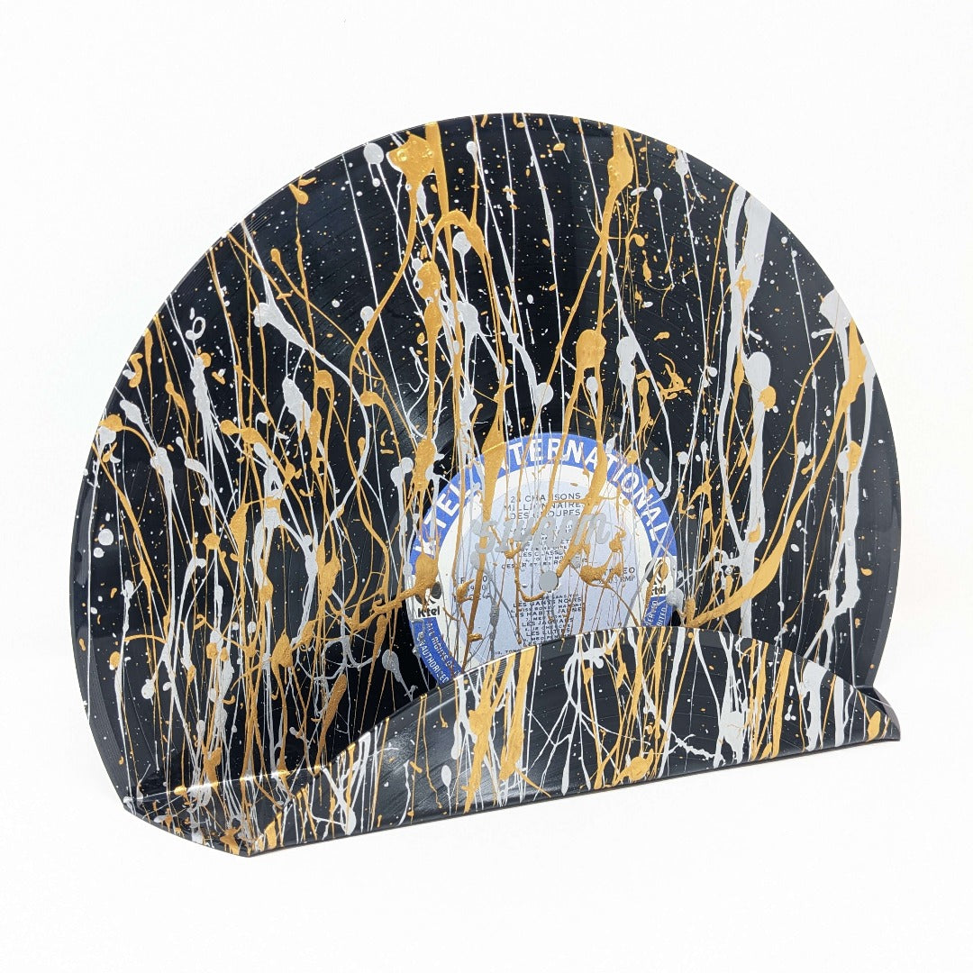 Vinyl record display wall mounted black vintage decoration shelf painted gold silver splash