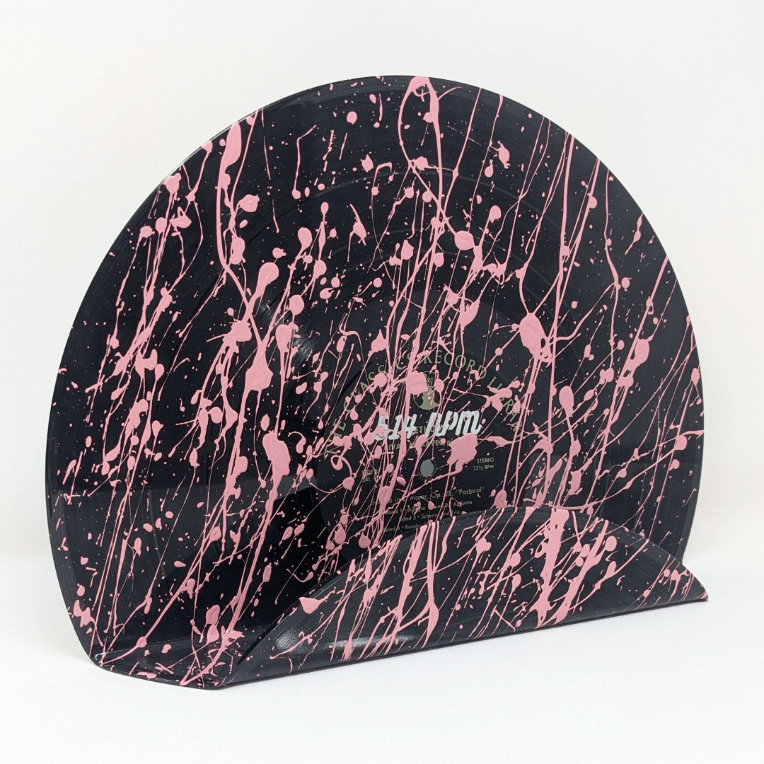 Vinyl record display wall mounted black vintage decoration shelf painted pink gloss splash