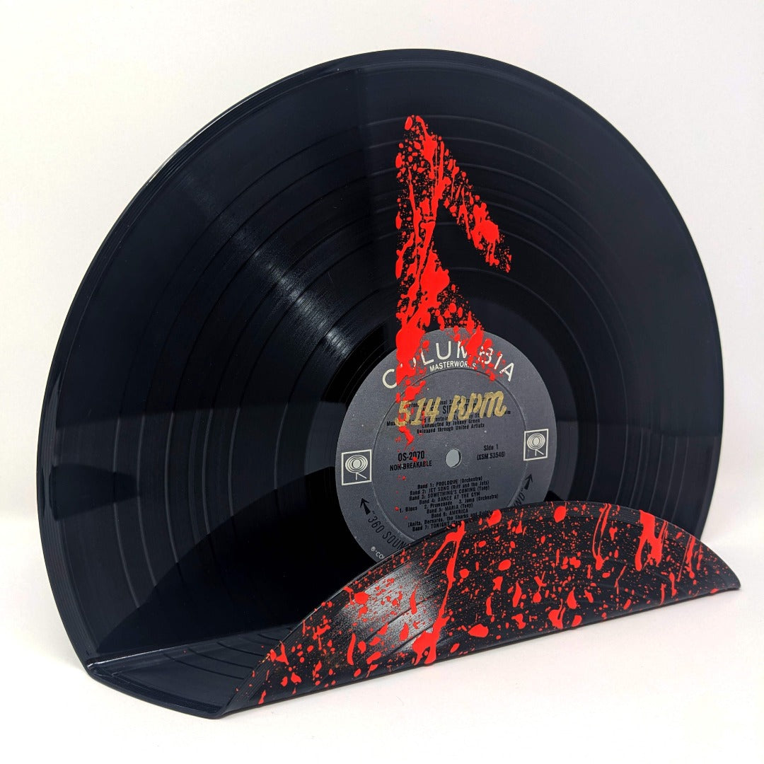 vinyl record display painted red splash viking runes
