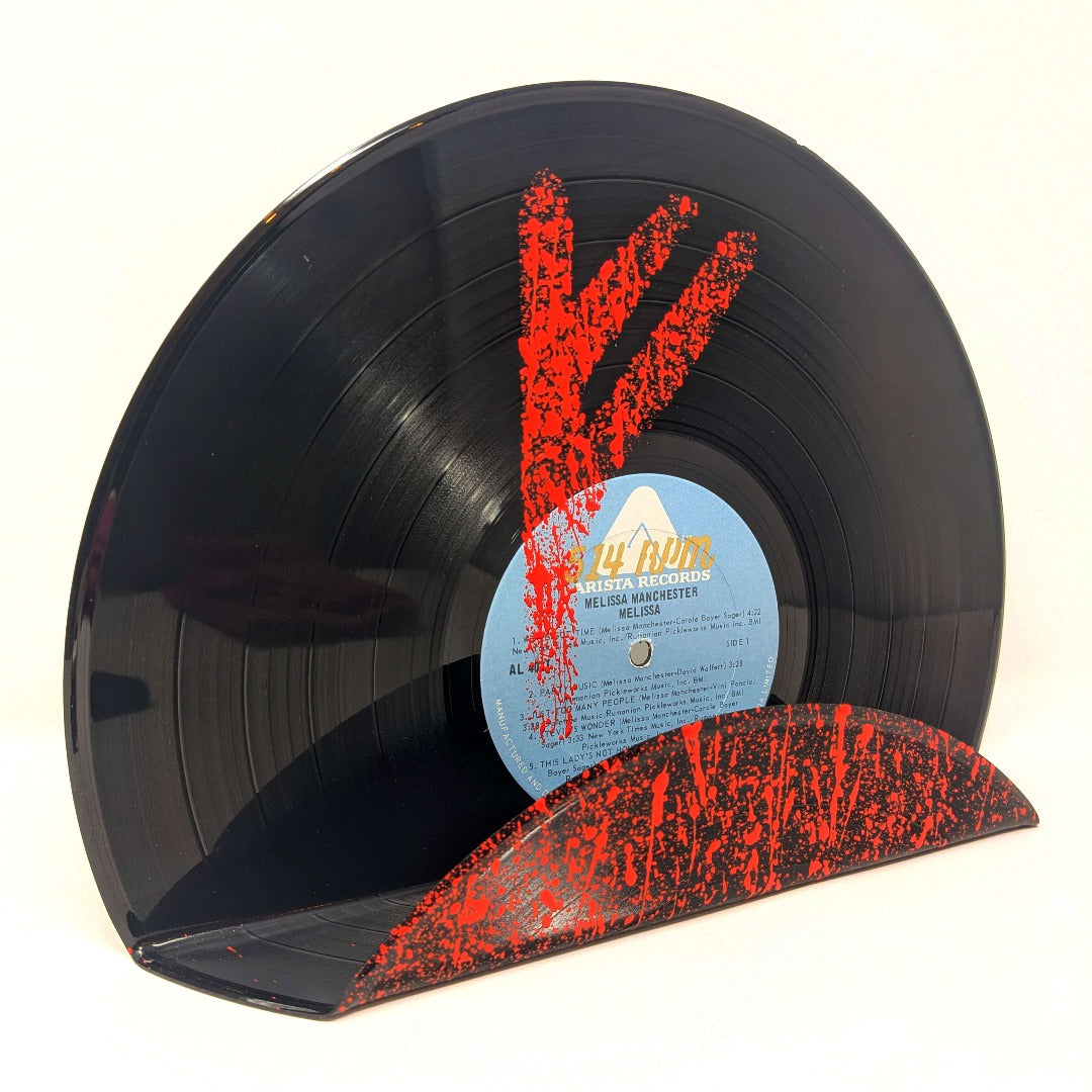 vinyl record display painted red splash viking runes