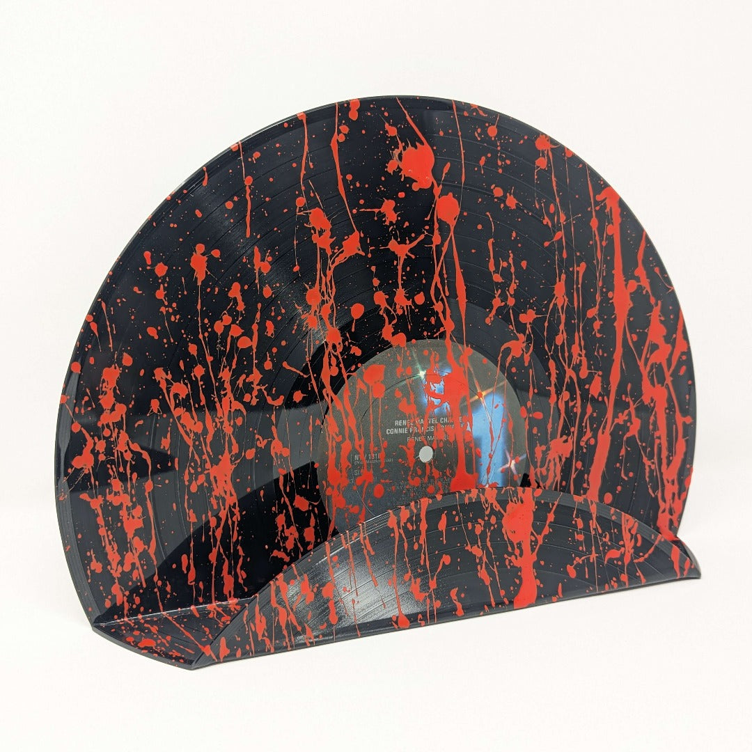 Vintage fourniture vinyl records display wall mounted black vintage decoration shelf painted blood splash red splash wall art decoration