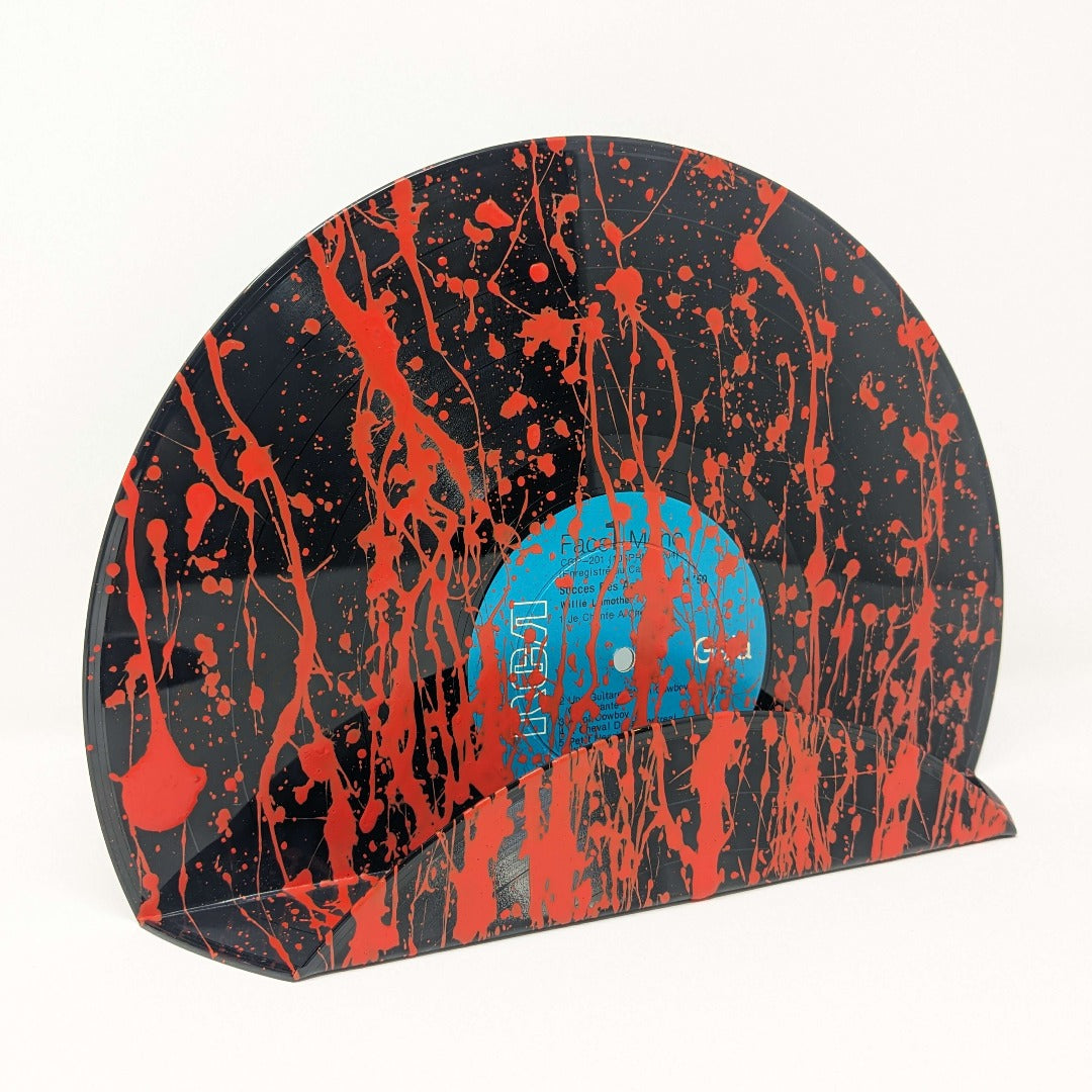 Vintage fourniture vinyl records display wall mounted black vintage decoration shelf painted blood splash red splash wall art decoration