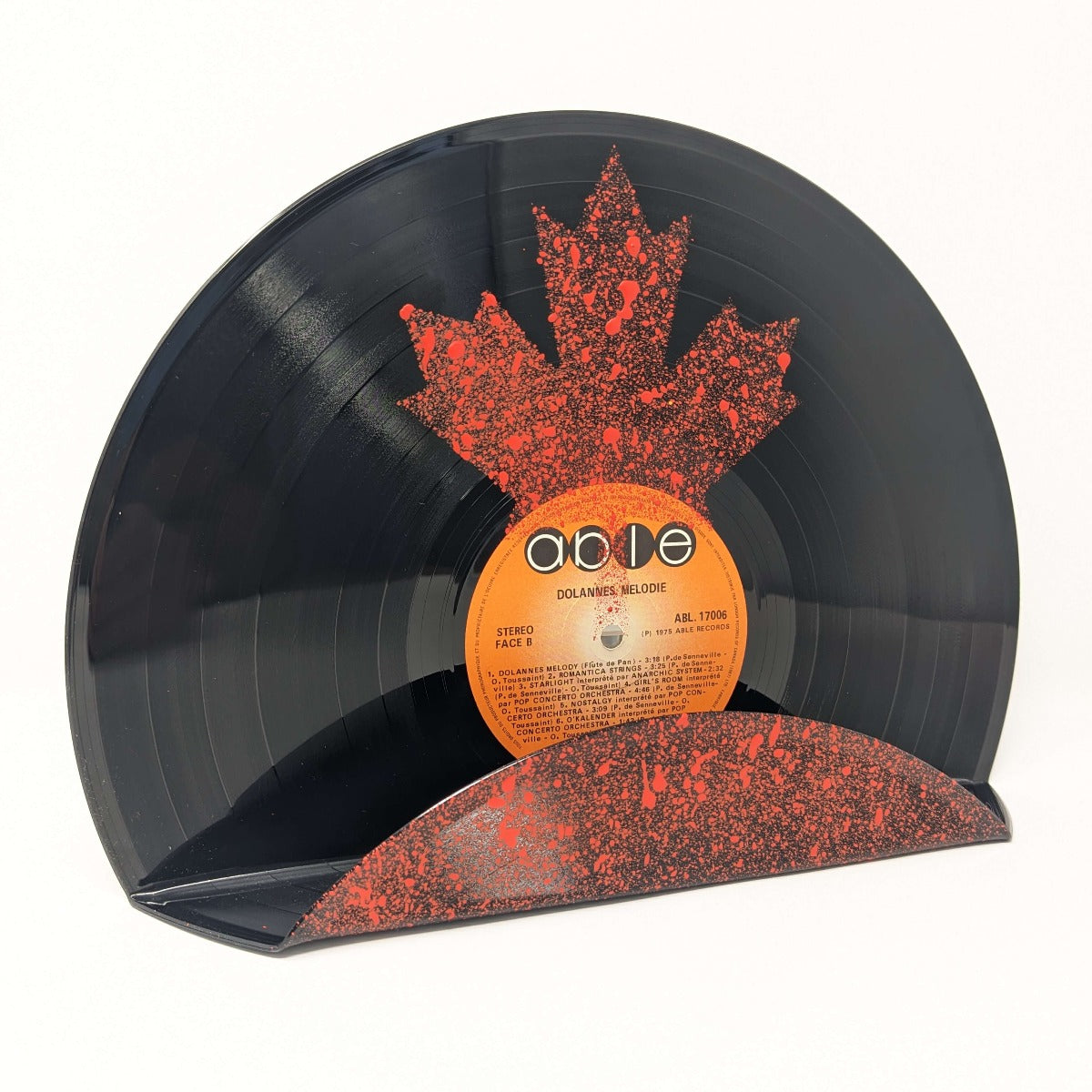 Black Red Maple Leaf Painted Folded Vinyl Record Shelf Display Mounted