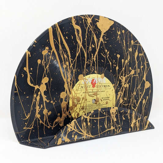 Vinyl record display wall mounted black vintage decoration shelf painted gold splash