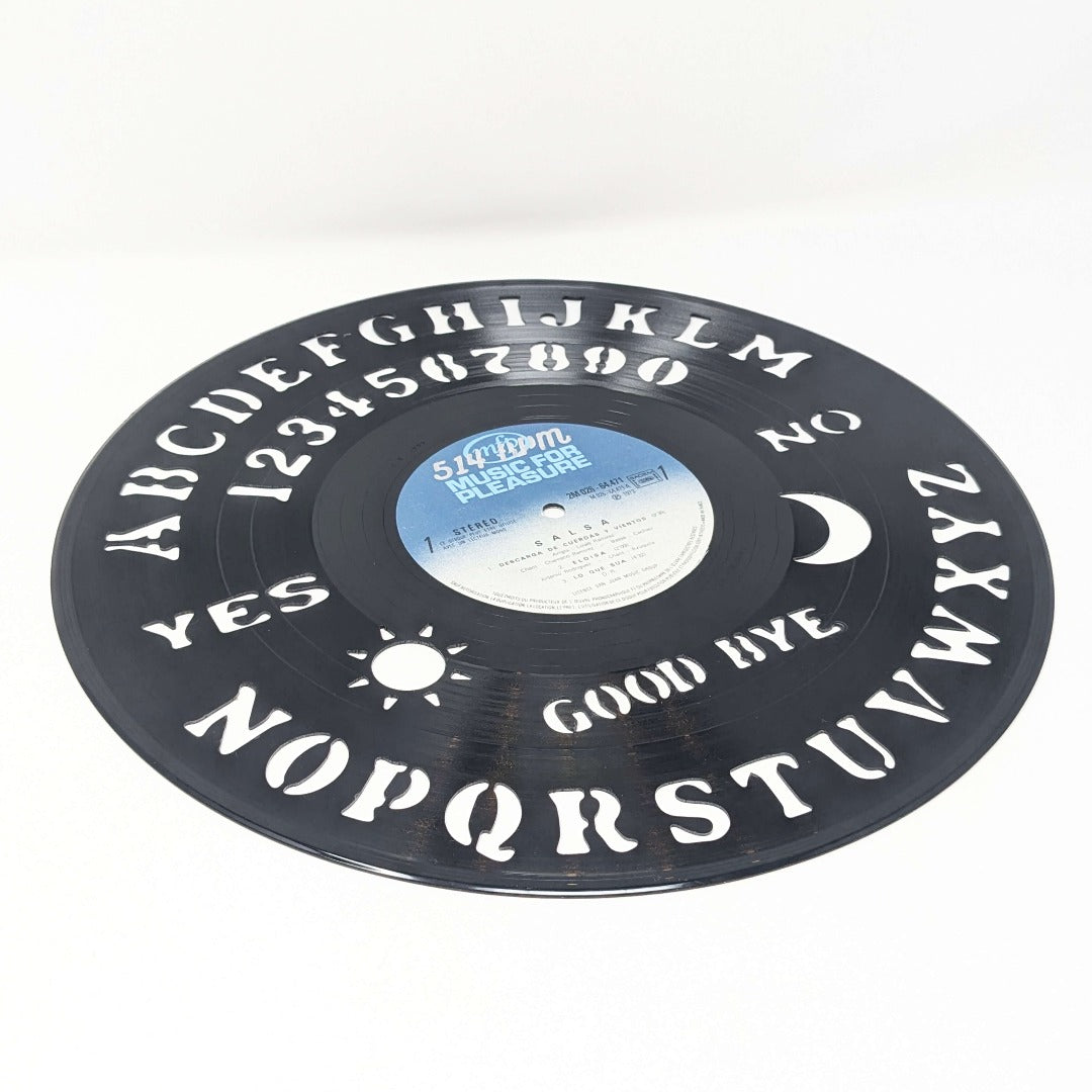 Vinyl record ouija table cnc design vintage witchy black blue white