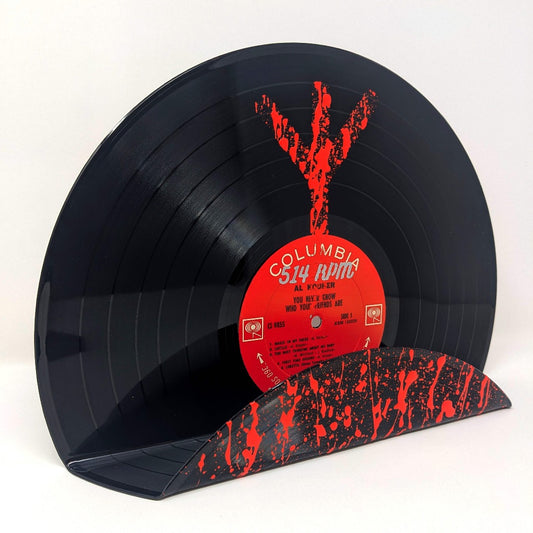 vinyl record display painted red splash viking runes